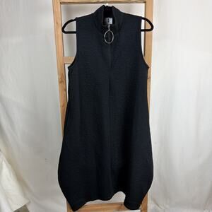 NWT Inoah Black With Embossed Roses Zip Front Tunic Dress #1135 SMALL